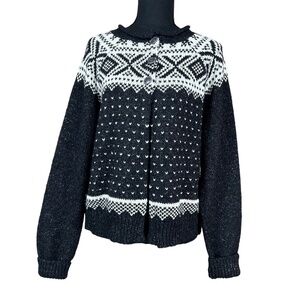 Maurices Black White Fair Isle Wool Blend Button Cardigan Sweater Size XL